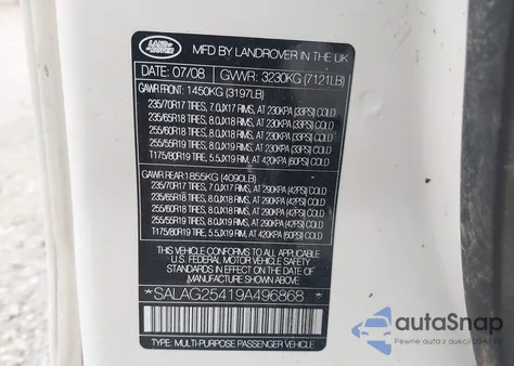 2009 Land Rover Lr3 z USA, uszkodzony, nr VIN SALAG25419A496868